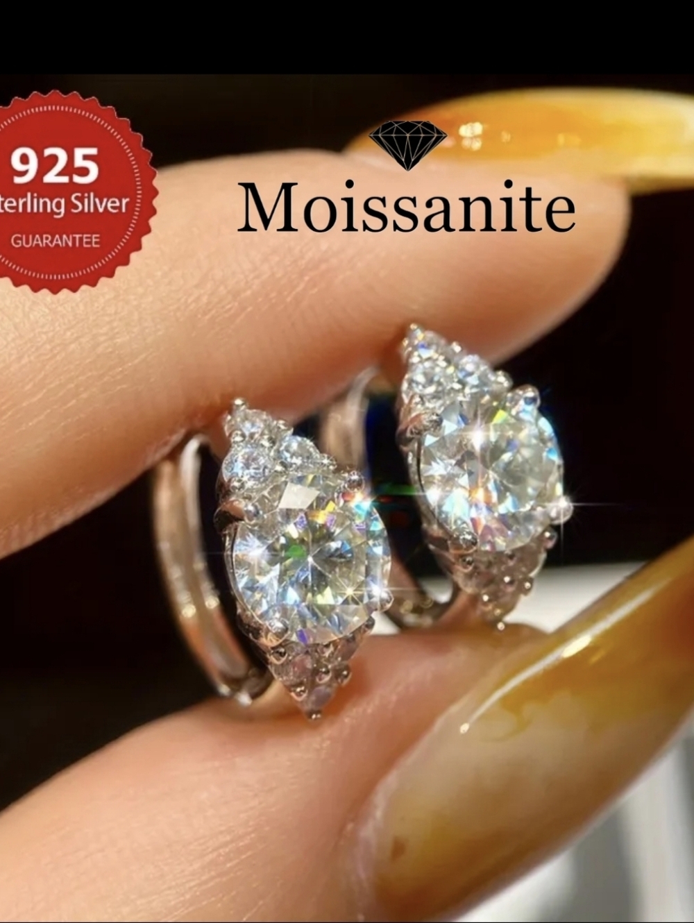 Shiny 1ct Moissanite Earrings 925 Sterling Silver Hoop Earrings Wedding Earrings - Picture 1 of 4